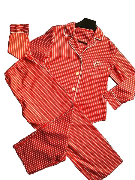 WOMEN'S Red CANDY stripe MONOGRAM pajamas OUTFIT