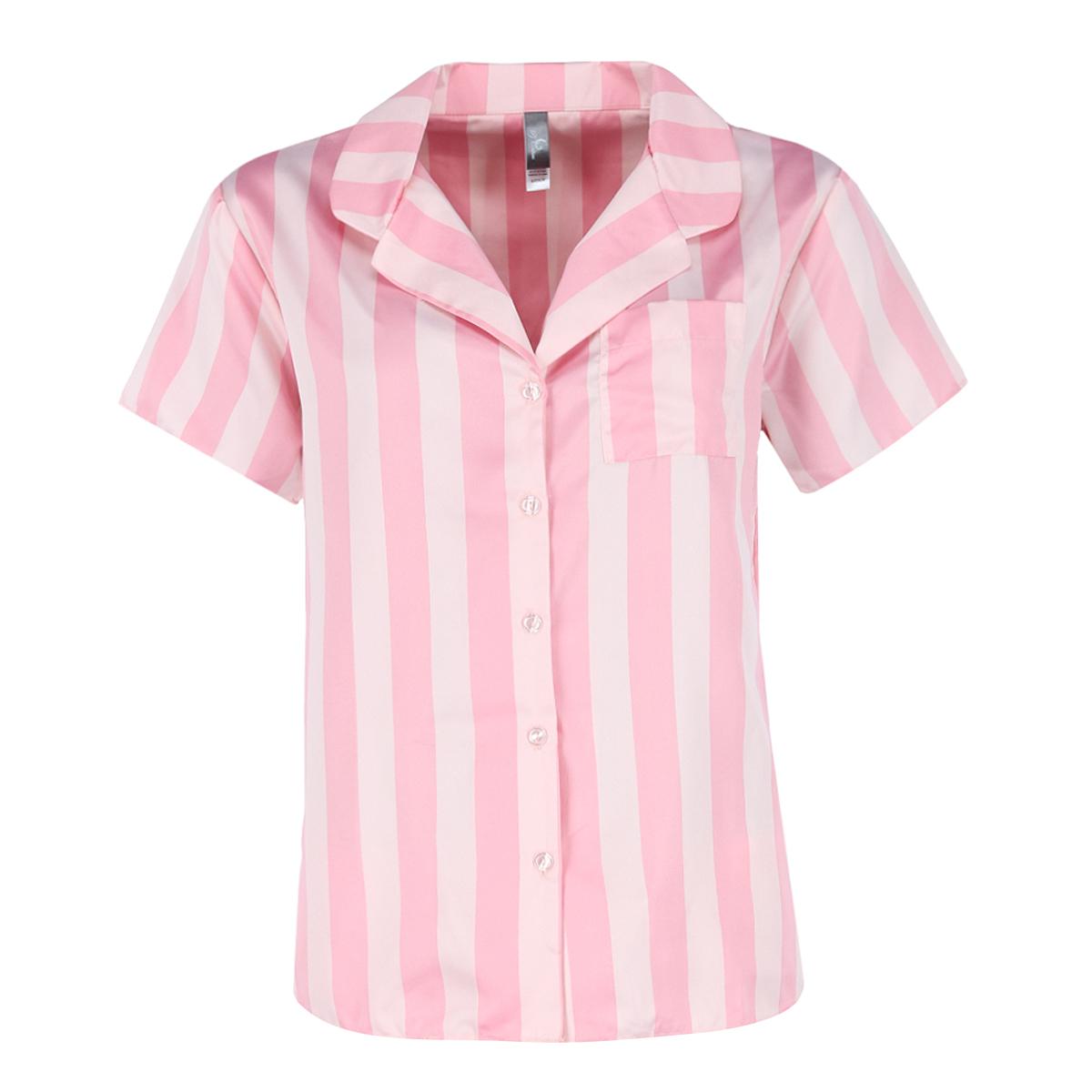 PJ Couture Women's Pink Stripe Notch Collar Short Set