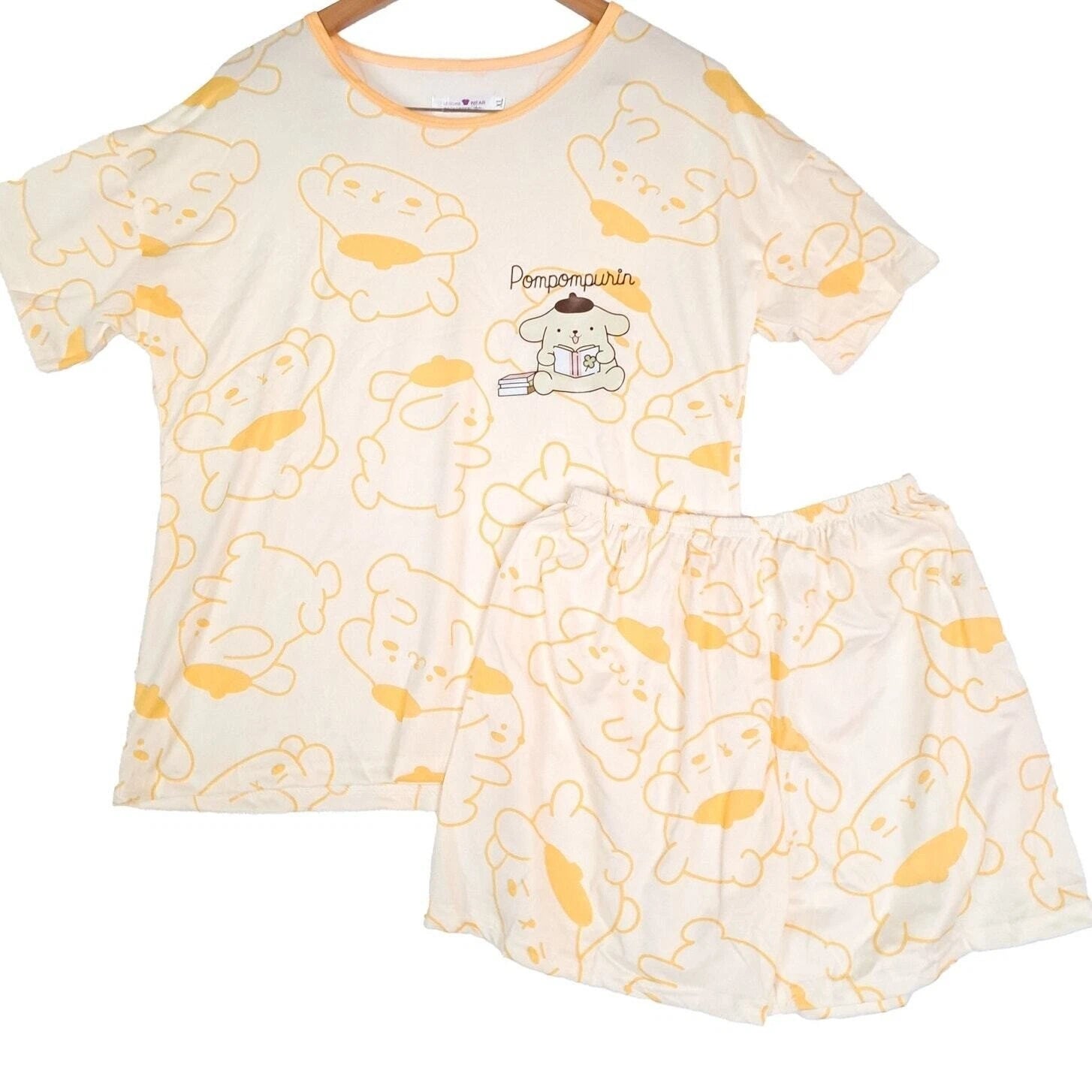 Pompompurin Pajamas Women XL Yellow Cotton Set Short Sleeve Loose Fit NWT Anime