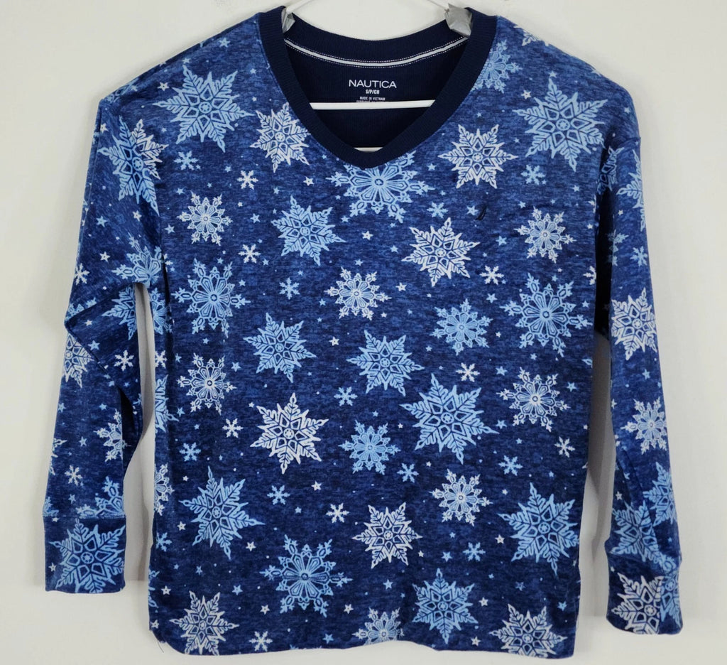 Nautica Womens 2 Piece Pajama Set Size S Blue Snowflake Loose Fit Oversized