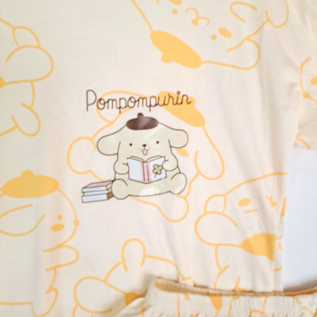 Pompompurin Pajamas Women XL Yellow Cotton Set Short Sleeve Loose Fit NWT Anime