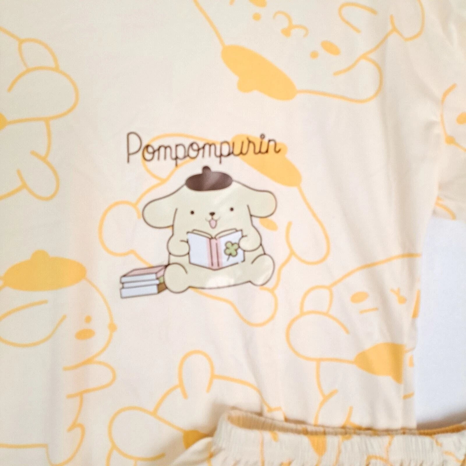 Pompompurin Pajamas Women XL Yellow Cotton Set Short Sleeve Loose Fit NWT Anime