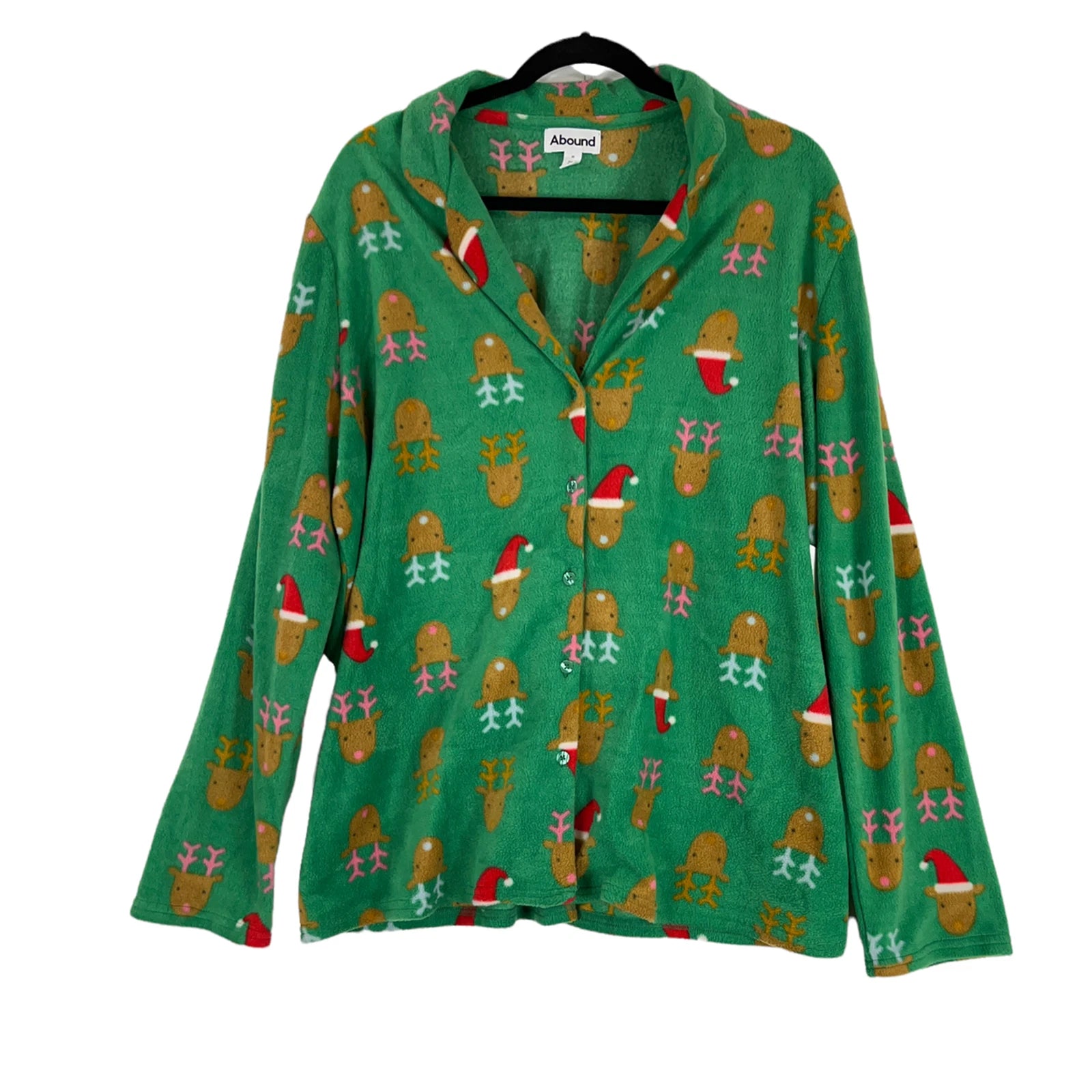 Abound pajama set green reindeer fleece 2 piece X-Large XL