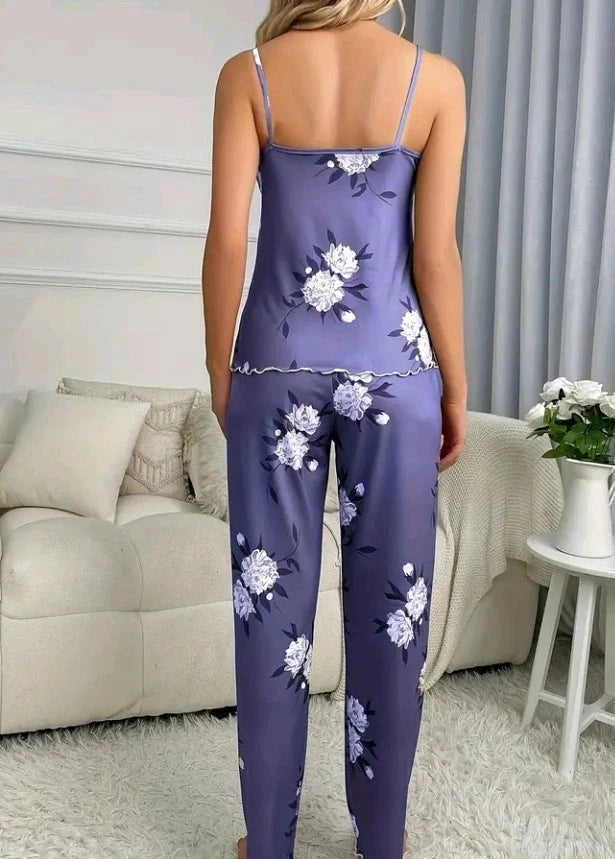 Ladies Pyjamas Size 12-14 Blue vest  strap Sleeve long Leg Brand New beautiful
