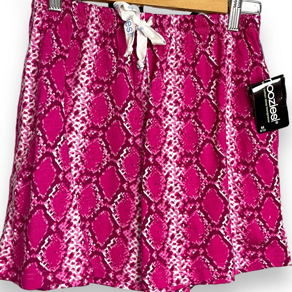 Snoozies Drawstring Pajama Shorts Women's M Pink Snake Skin Reptile Print NEW
