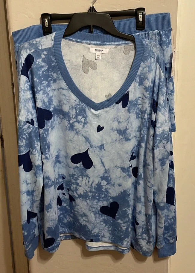 Blue Heart Pajama Set Relaxed Fit 28” P2P 38” Waist XXL Orig $40