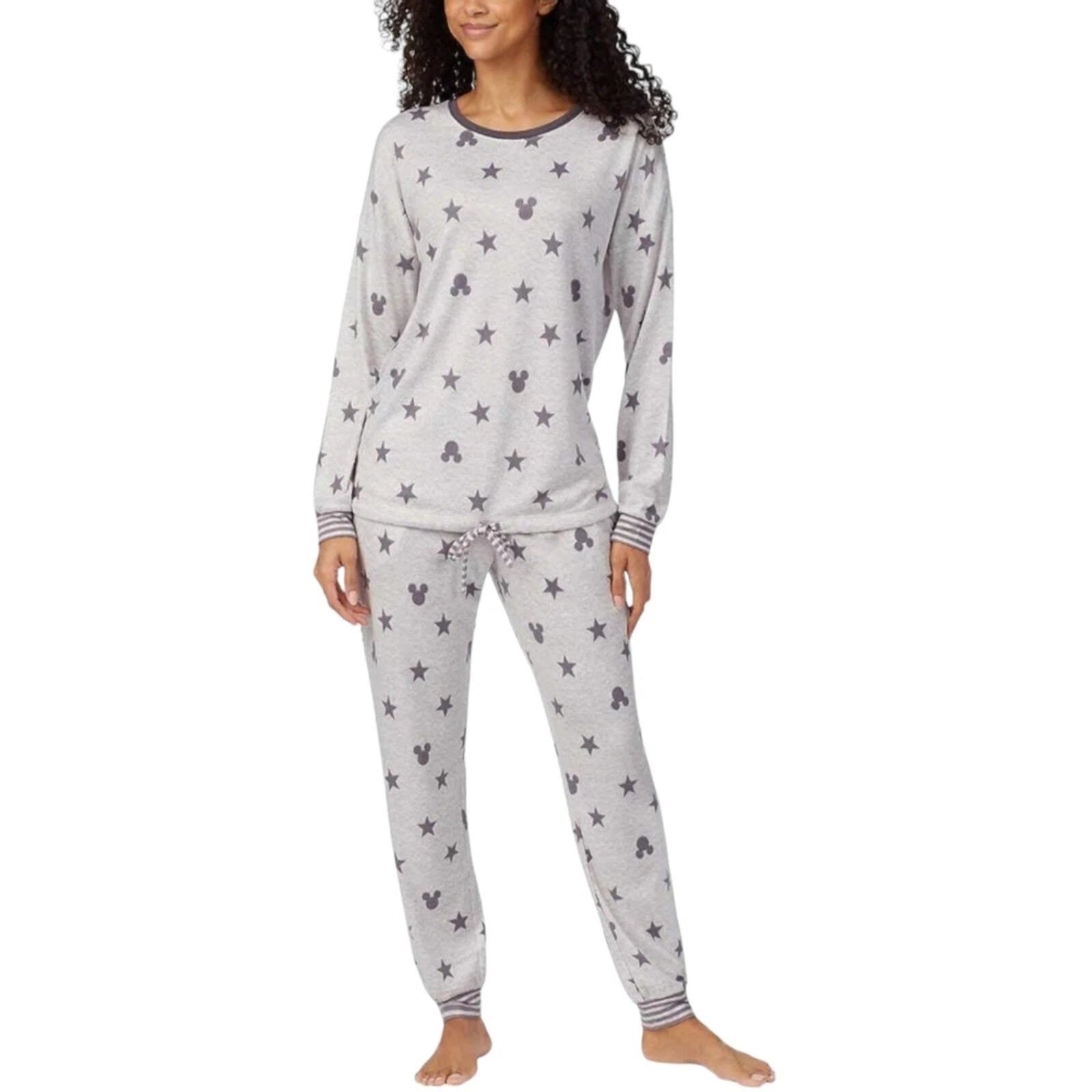 Disney Mickey Mouse Print Women's 2 Piece Pajama Set Grey Black Size XL