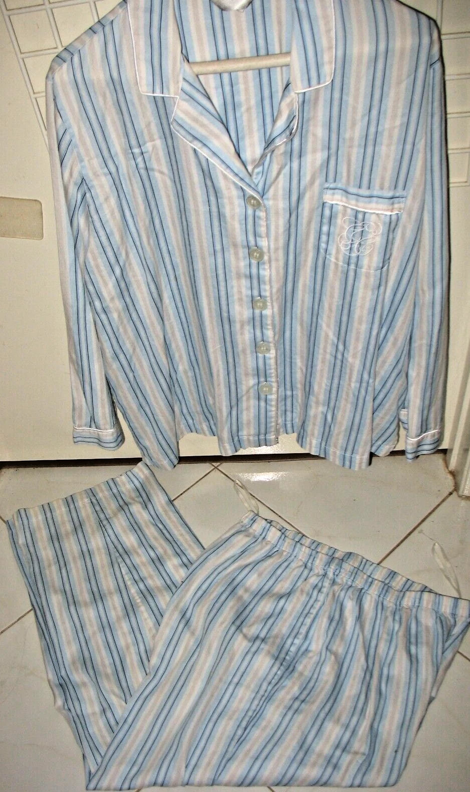 GOOD QUALITY - XL - COTTON - 2 PC PAJAMA SET - LONG SLEEVE - EMBROIDERED POCKET