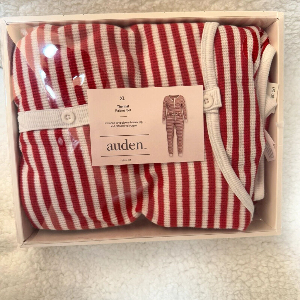 Auden Thermal 2pc Pajama Set Size XL Henley Top & Joggers Red White Striped NEW