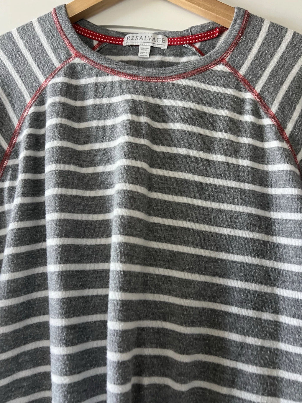 P.J. Salvage gray white stripe 2 pc soft stretch pajama lounge set S