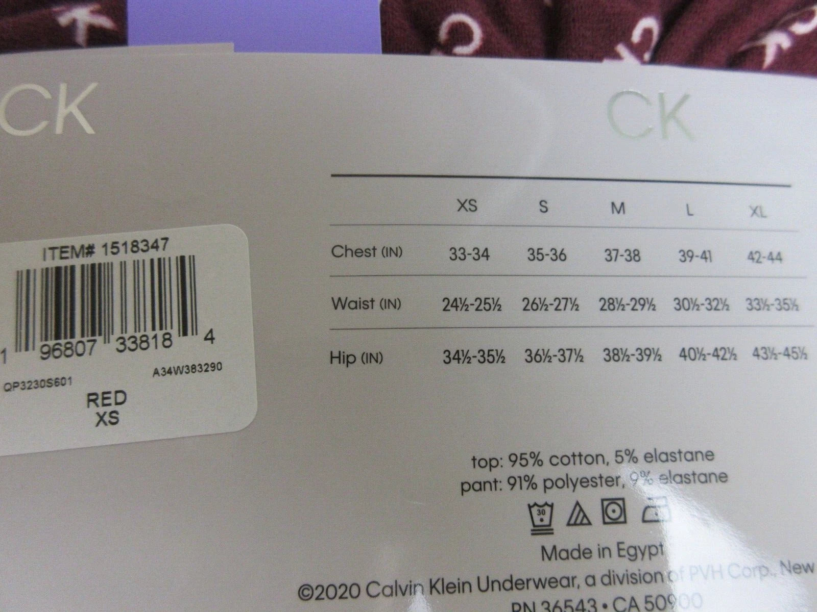 Calvin Klein Women's Long Sleeve Crew Neck Top and Pant Set Size XS - Red (NWT)
