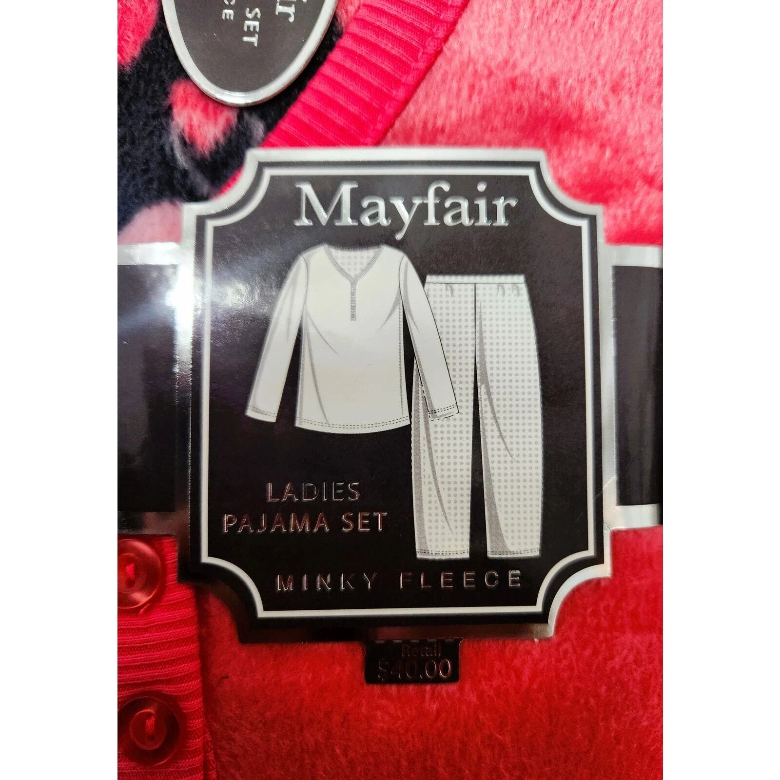 Pajamas Fleece "Mayfair" Pink & Black with hearts Size Large
