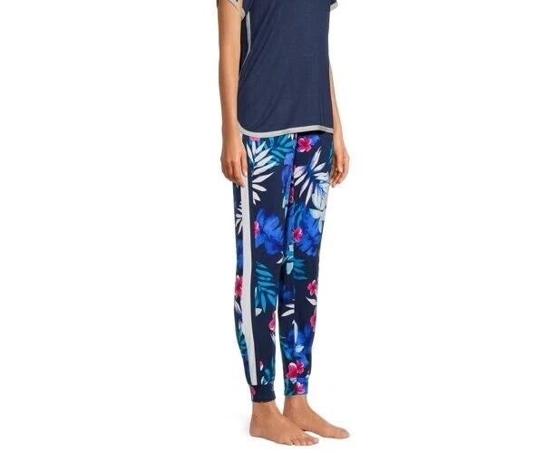 -2 PCS SECRET TREASURES NAVY BLUE FLORAL LONG JOGGER PANTS POCKETS & NAVY TOP 3X