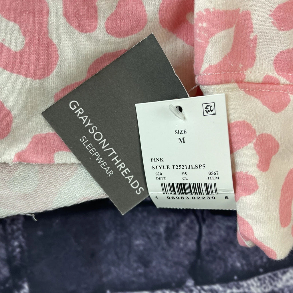 Grayson Threads Women's Medium Top Shorts 2-Pc Pink Cream PJ Set Leopard Print