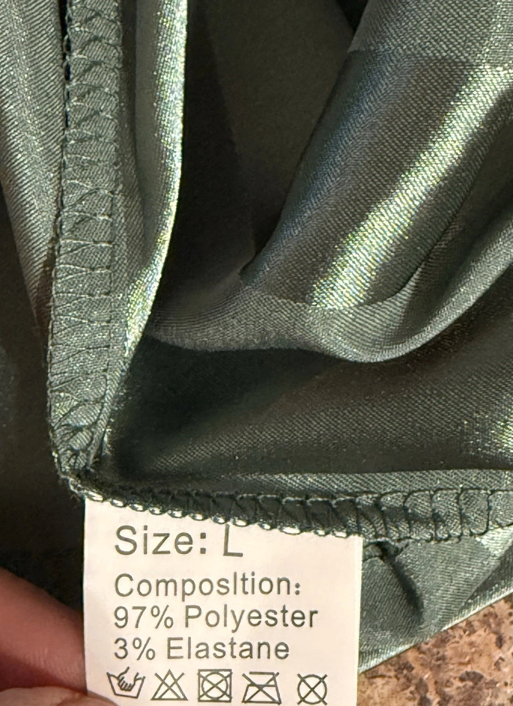 Womens Satin Feel Pajama Set Large Green Striped Contrast Binding Elastic Waist