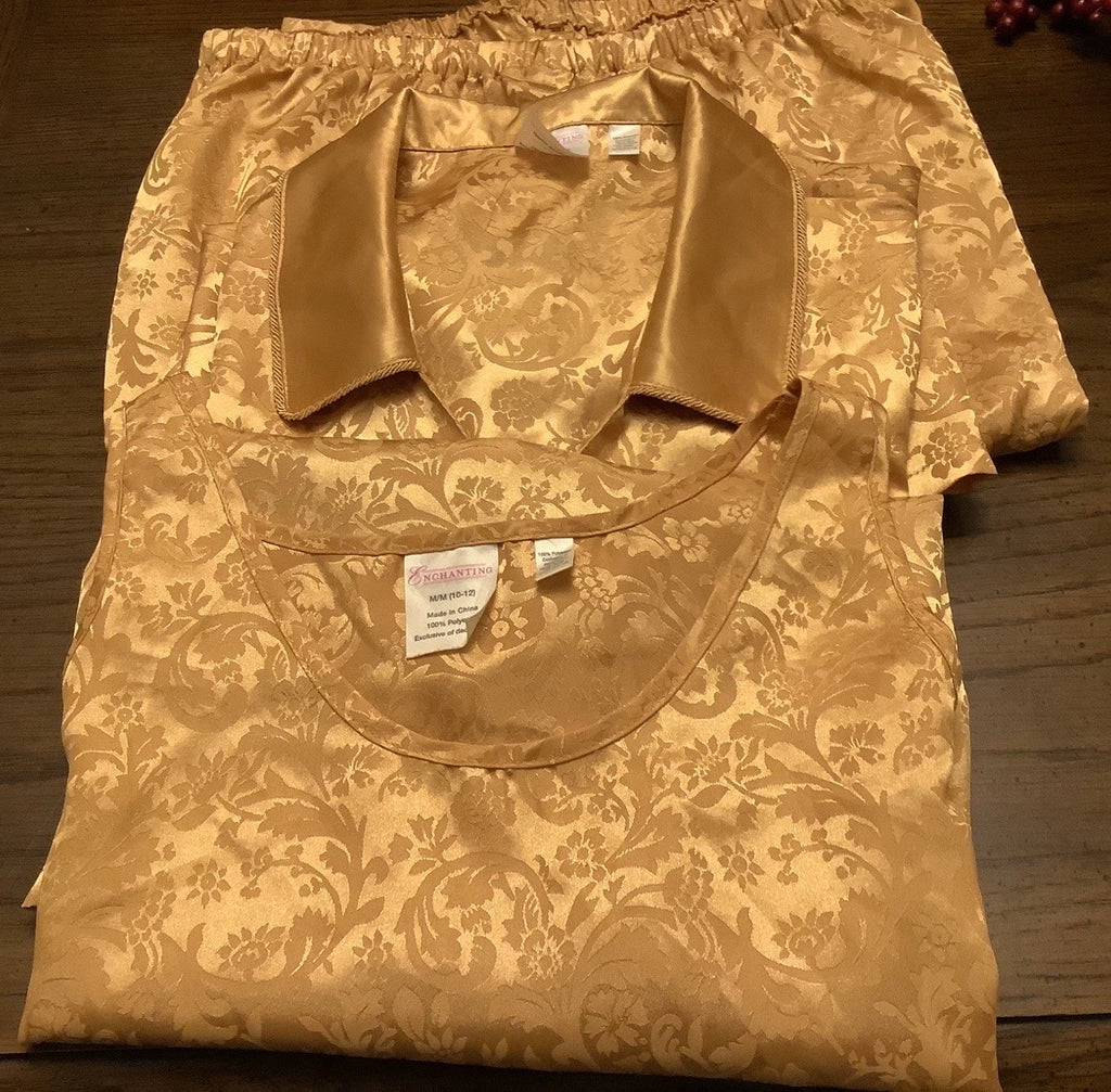 Vintage Enchanting Ladies Sleepwear. Medium (10-12). Gold. 3 Piece.