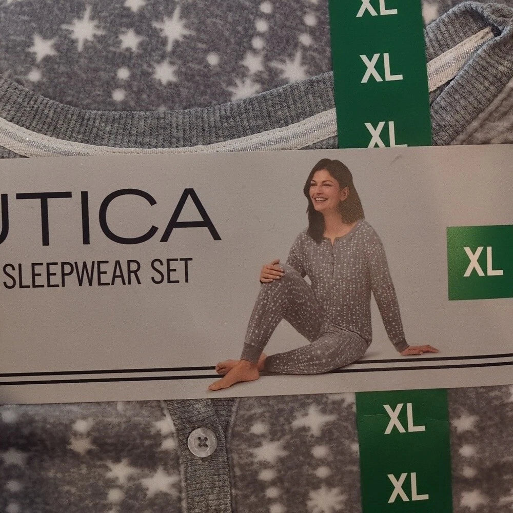 Nautica Women's Gray Stars Cozy Soft Sleepwear Pajama Set Size XL