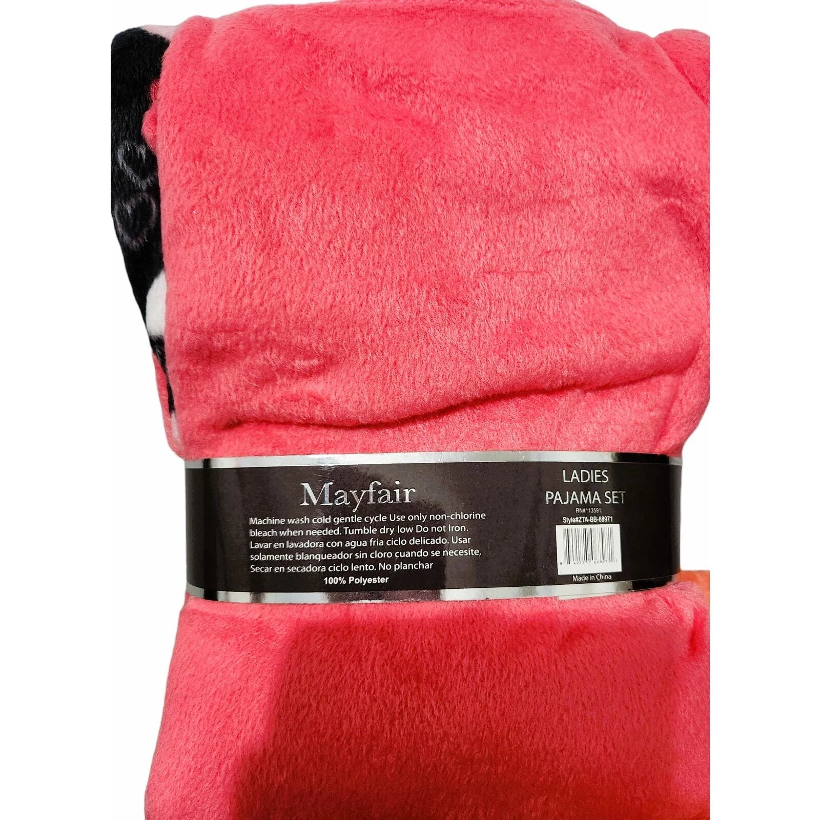 Pajamas Fleece "Mayfair" Pink & Black with hearts Size Large