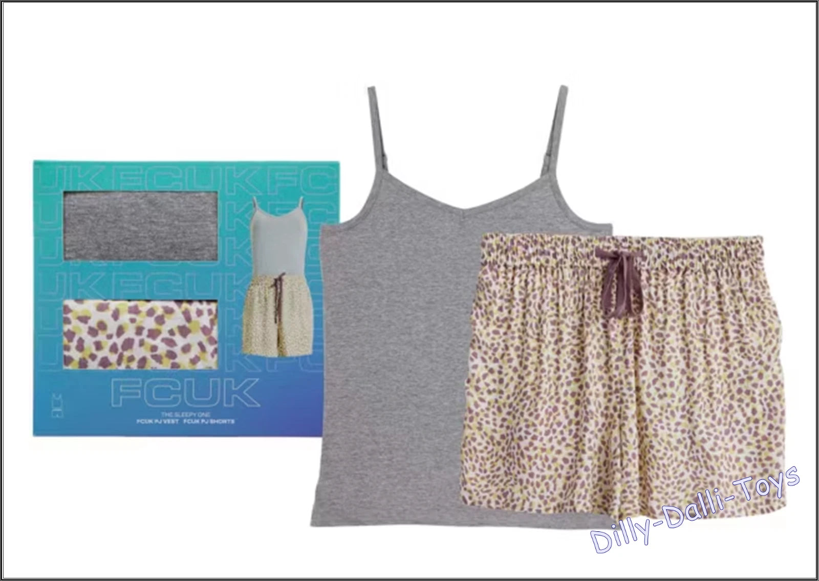 FCUK French Connection Pyjamas Size Large 14 16 PJ Vest & Shorts Sleepy Gift Set