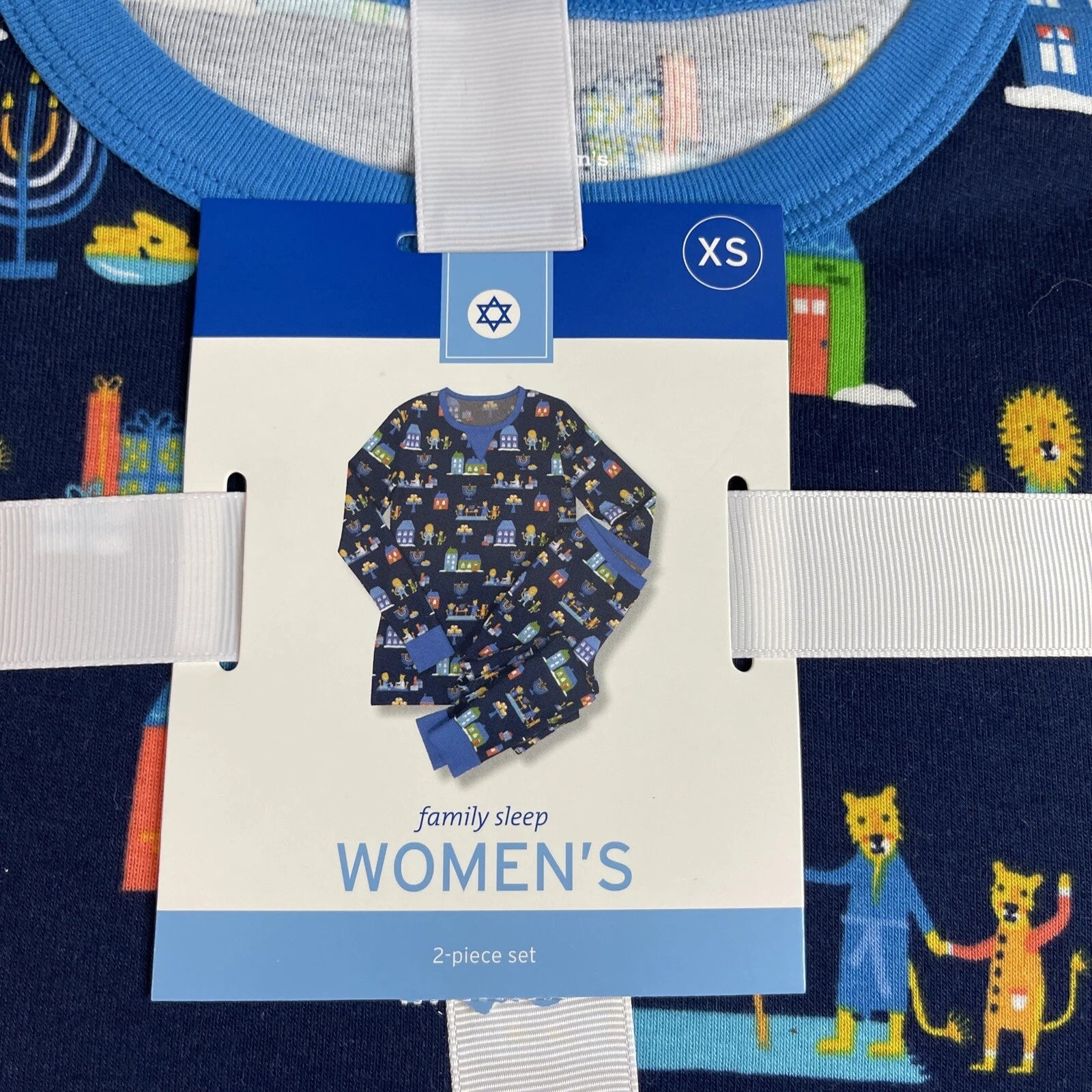 Family Sleep Women's XS Blue Pajama Set Hanukkah Menorah Dreidel Lion