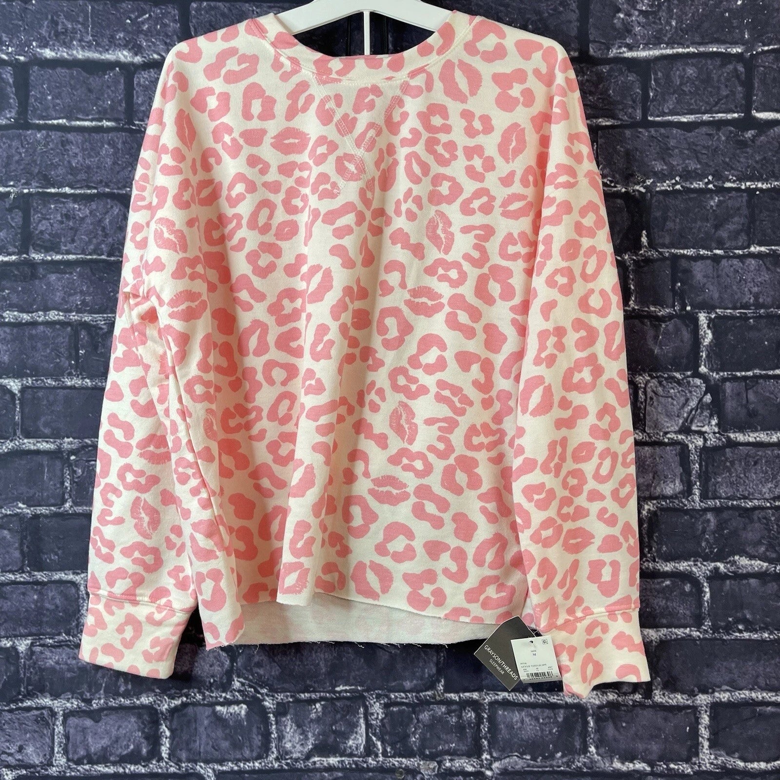 Grayson Threads Women's Medium Top Shorts 2-Pc Pink Cream PJ Set Leopard Print