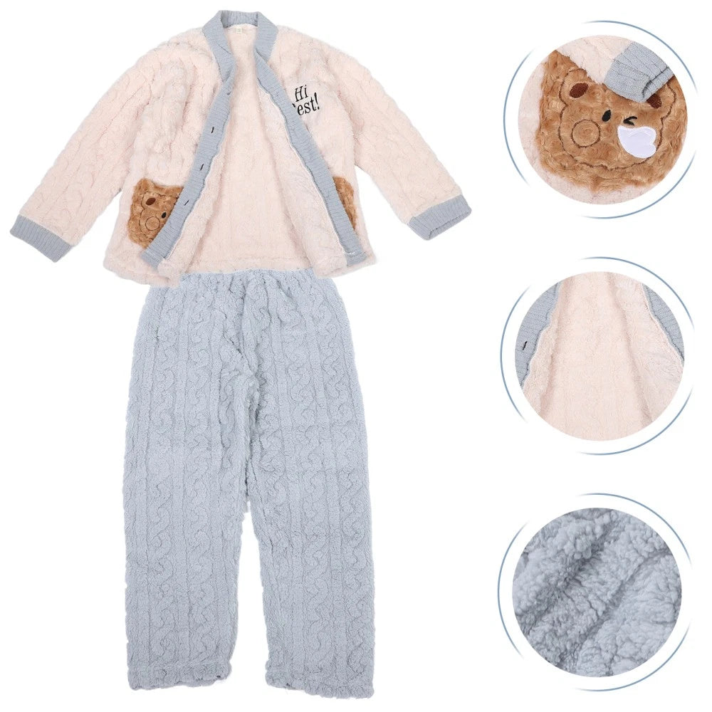 Fleece Pajamas Set Loungewear Sleepwear Girl Cozy for Women Soft