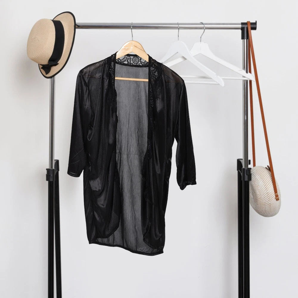 Women's Kimono Robe Lace Trim Pajama Set V-Neck Sleepwear Lace Lingeries Set