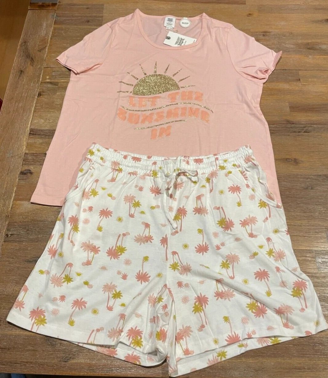 Ladies size 10 / 12 Pink Sunshine summer pyjamas Rivers pjs NEW 8592