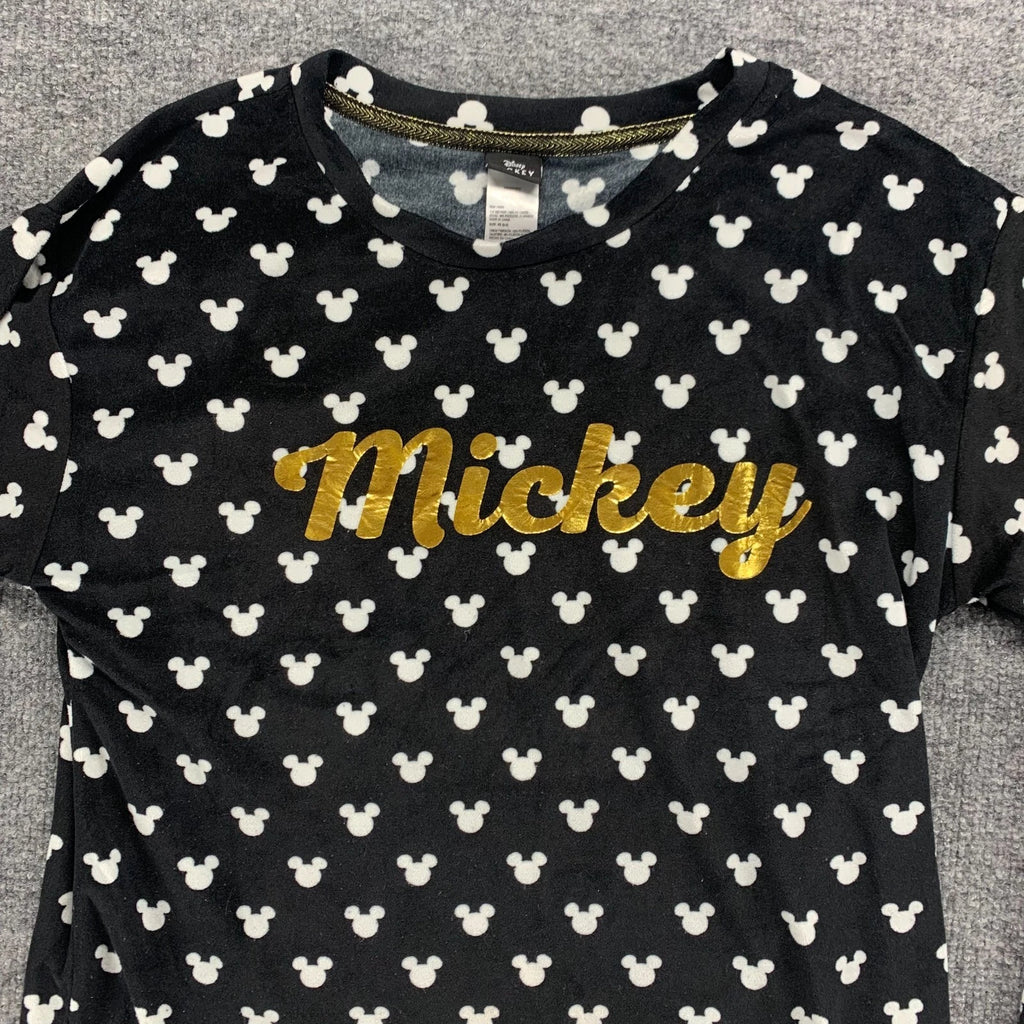 Disney Mickey Mouse Sleepwear Womens XS Black Stretch Pajama Top Pants Set