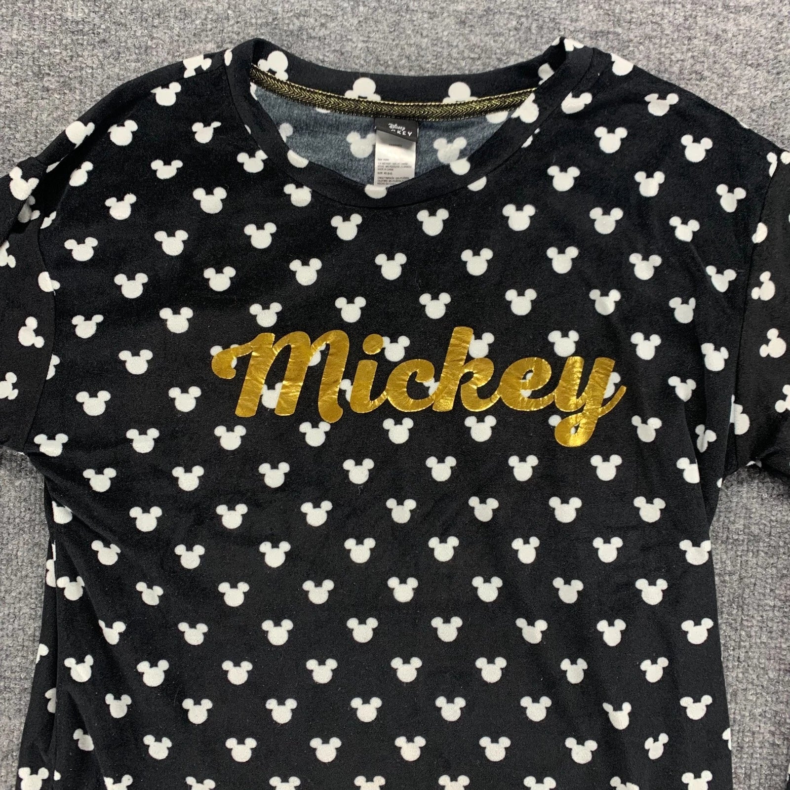 Disney Mickey Mouse Sleepwear Womens XS Black Stretch Pajama Top Pants Set