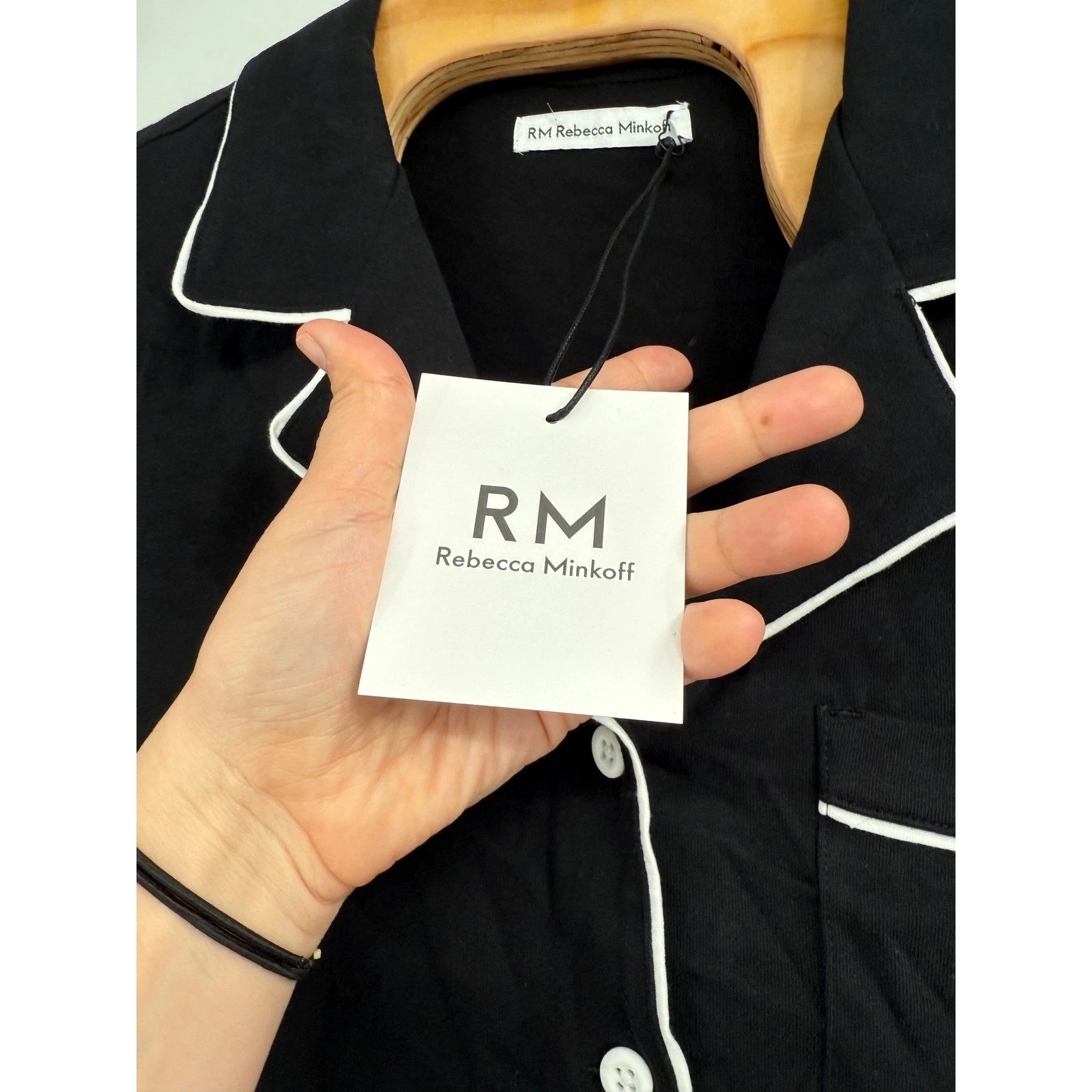 RM Rebecca Minkoff Women's Notch Collar Pajama Set Black Sz M NWT