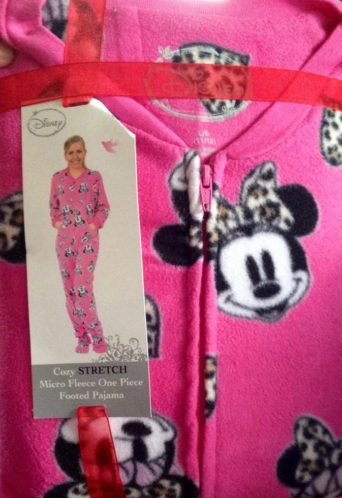 NWT Disney Minnie Mouse Footed Pajamas Leopard Heart Bow Costume XL or XXL