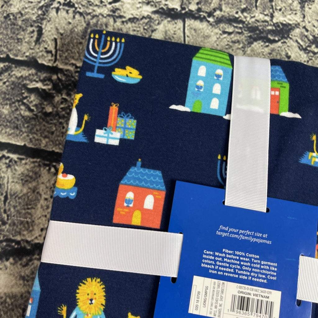 Family Sleep Women's XS Blue Pajama Set Hanukkah Menorah Dreidel Lion