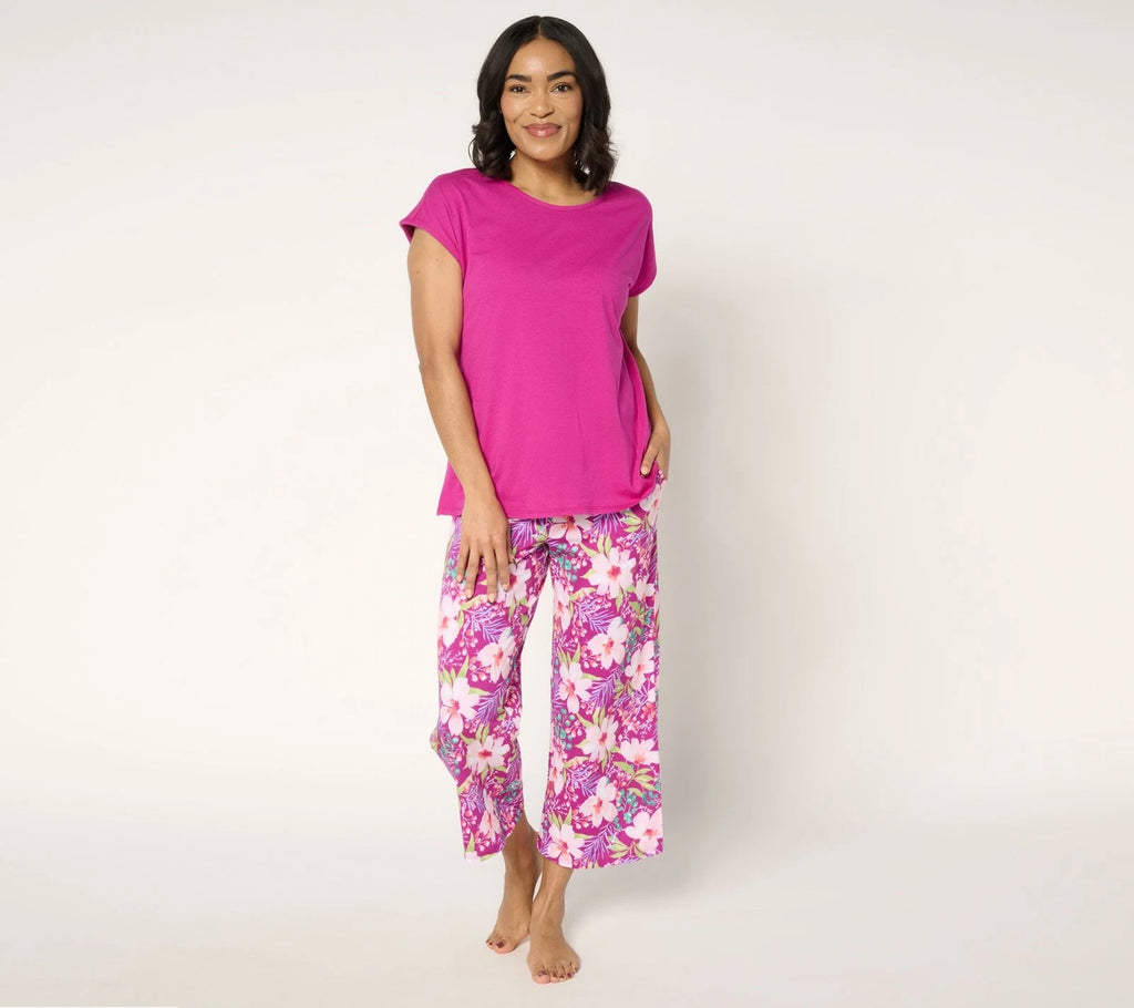 Stan Herman Wildflower Print Cotton Rayon Lounge Set Orchid 1X New