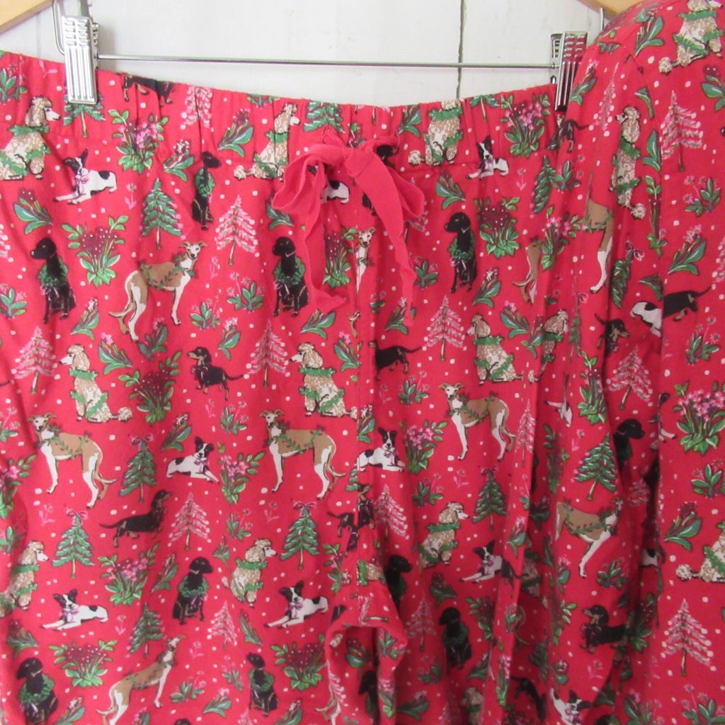 Lands End Pajamas Set L  Red Flannel Dog Dachshund Poodle Pants Top Long Sleeve