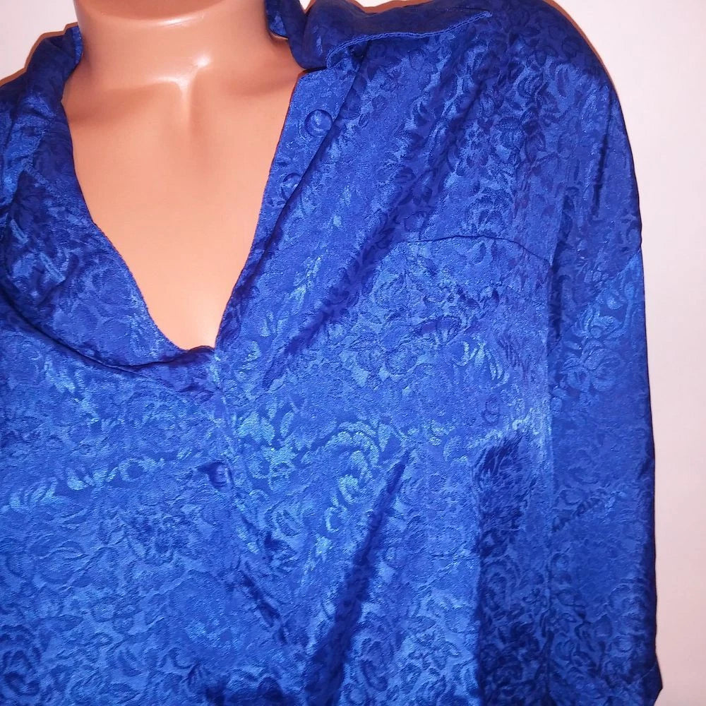 Sarah Spencer Pajama Set Sleepwear Top & Bottom Medium Blue Button Up Pants