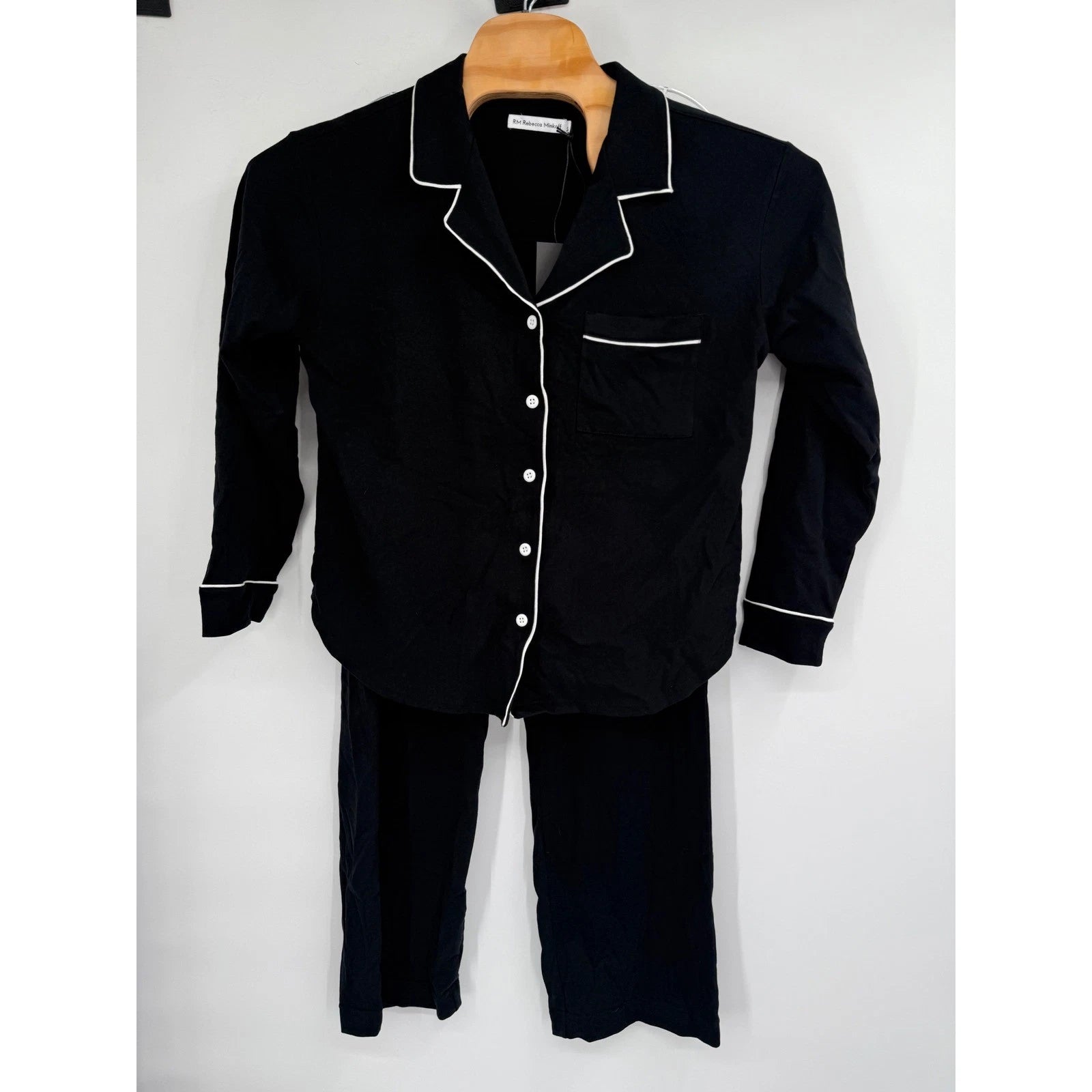 RM Rebecca Minkoff Women's Notch Collar Pajama Set Black Sz M NWT
