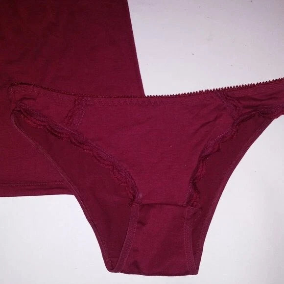 Bay 6 Set Camisole & Panty Small Burgundy Red Solid Lace Trim Sleepwear New