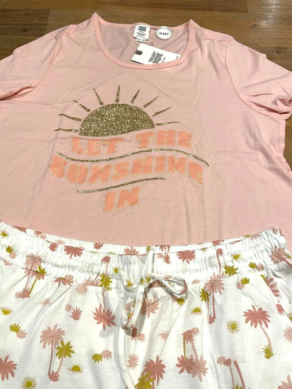 Ladies size 10 / 12 Pink Sunshine summer pyjamas Rivers pjs NEW 8592