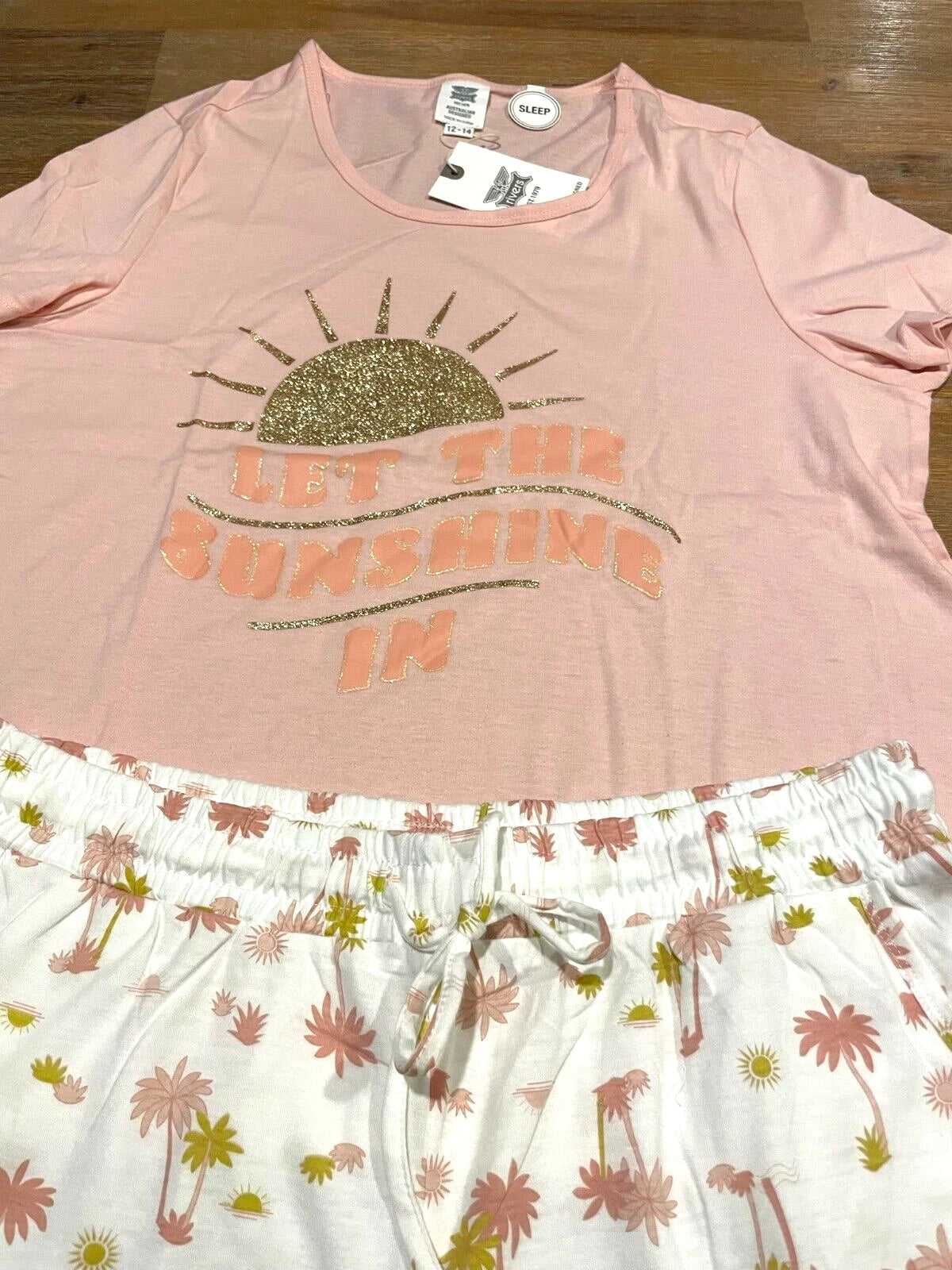 Ladies size 10 / 12 Pink Sunshine summer pyjamas Rivers pjs NEW 8592