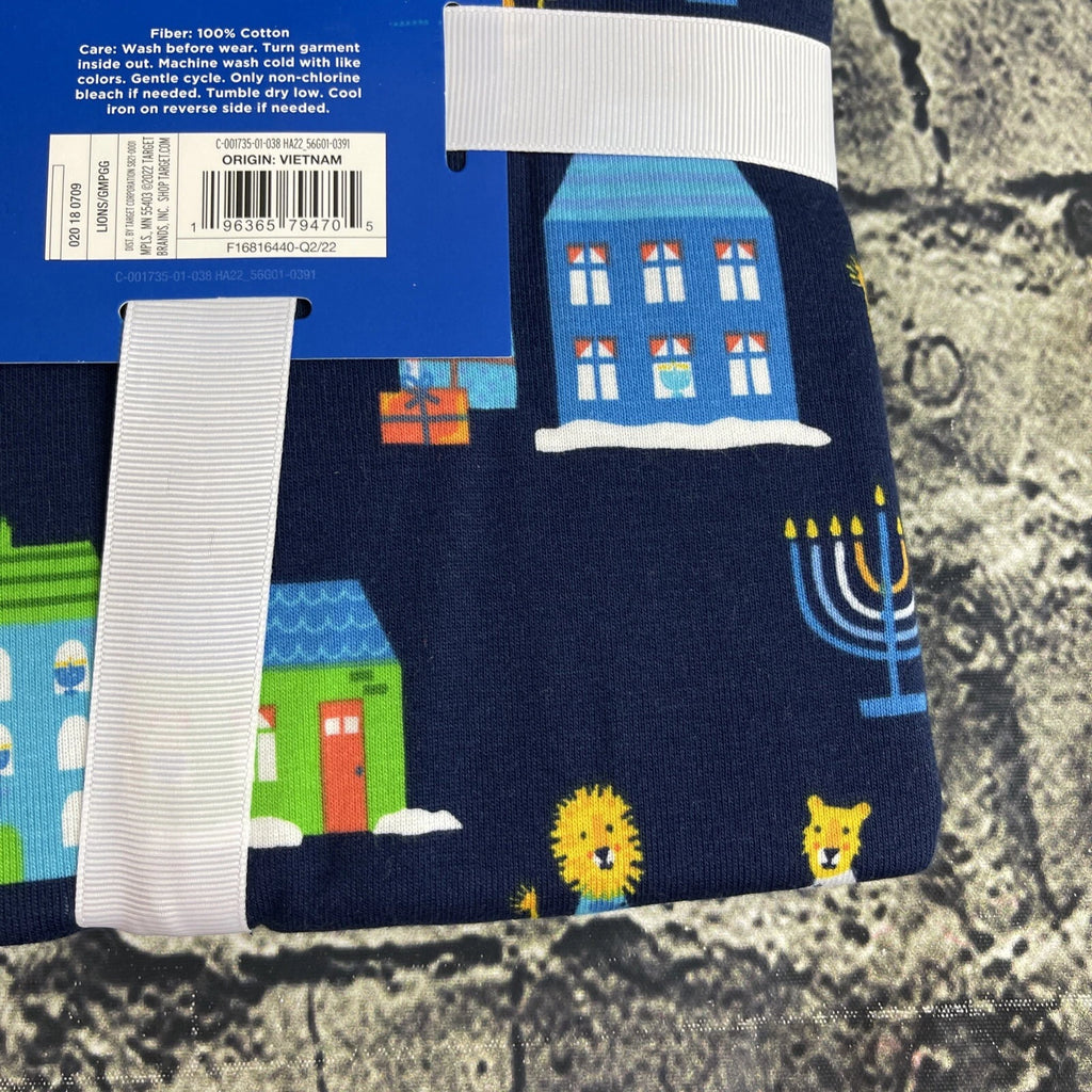 Family Sleep Women's XS Blue Pajama Set Hanukkah Menorah Dreidel Lion