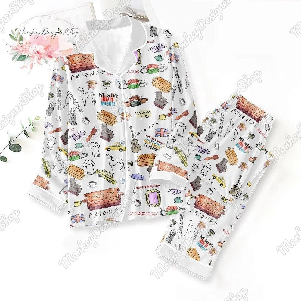 Friends Button Down Pajamas Set, Friends Movie Pajamas, Friends Thick Pajamas, F