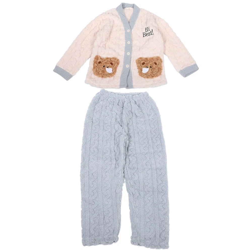 Fleece Pajamas Set Loungewear Sleepwear Girl Cozy for Women Soft