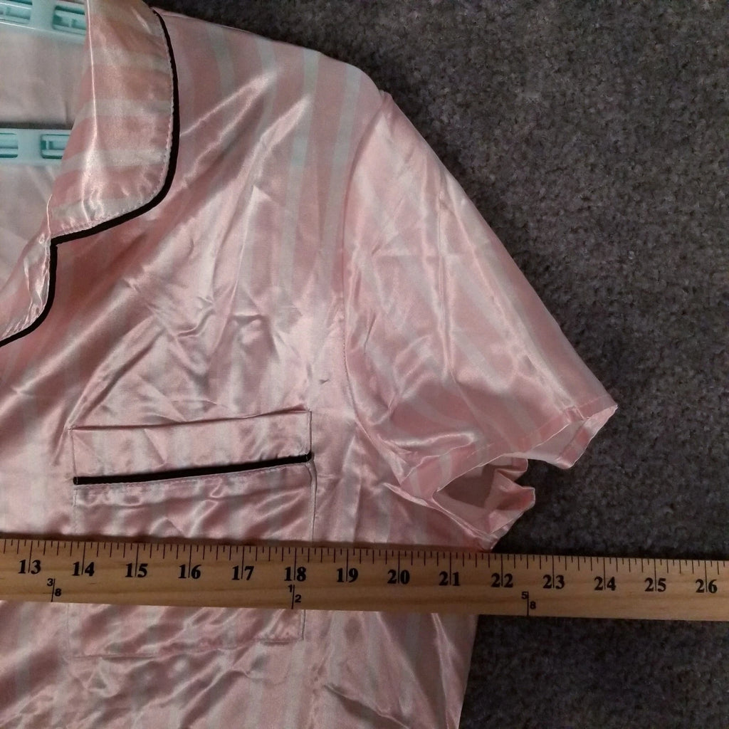 Women Sz M Pajama Set Pink/White NWOT Stripe Sleepwear Shirt & Shorts PJ 2-Piece