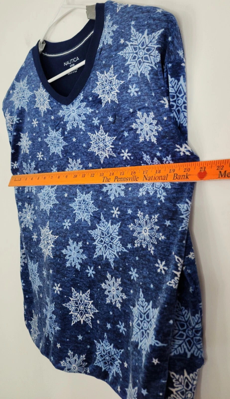 Nautica Womens 2 Piece Pajama Set Size S Blue Snowflake Loose Fit Oversized