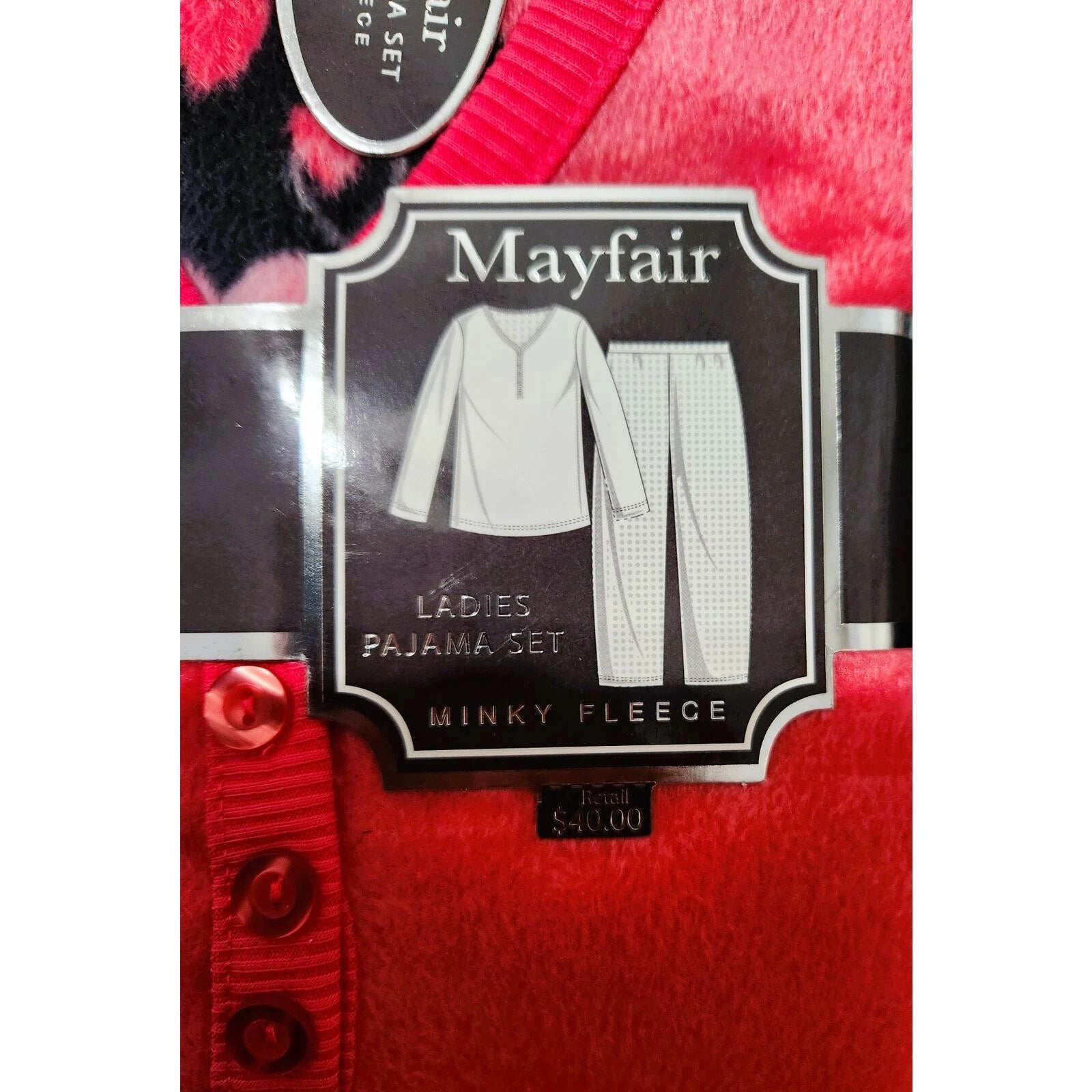 Pajamas Fleece "Mayfair" Pink & Black with hearts Size Large