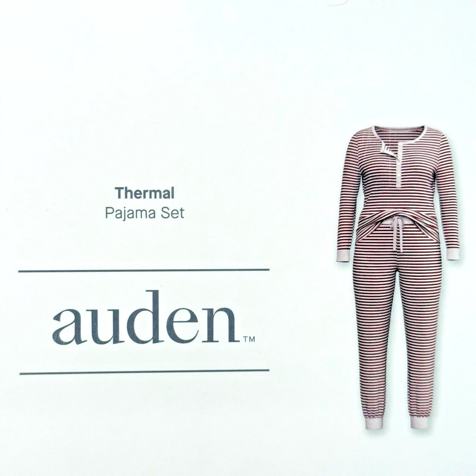 Auden Thermal 2pc Pajama Set Size XL Henley Top & Joggers Red White Striped NEW