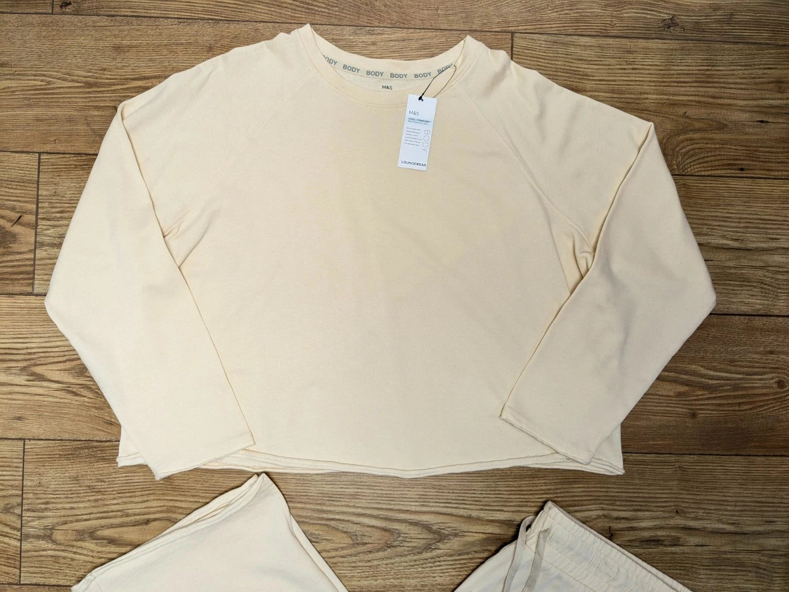 M&S Cool Comfort Cotton Cream Sweatshirt Jersey Pyjama Set Pyjamas PJs Medium 20