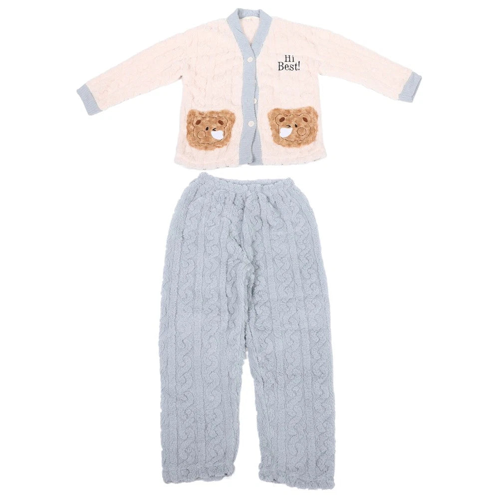 Fleece Pajamas Set Loungewear Sleepwear Girl Cozy for Women Soft
