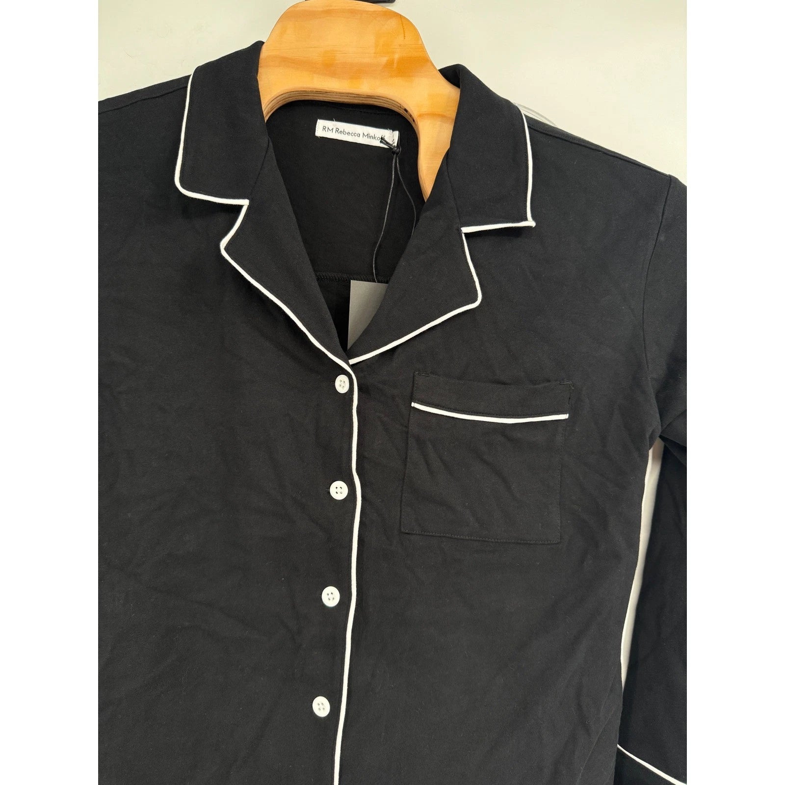 RM Rebecca Minkoff Women's Notch Collar Pajama Set Black Sz M NWT